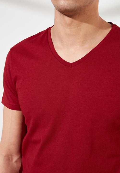 Trendyol - Gus v-neck short sleeve tee - burgundy