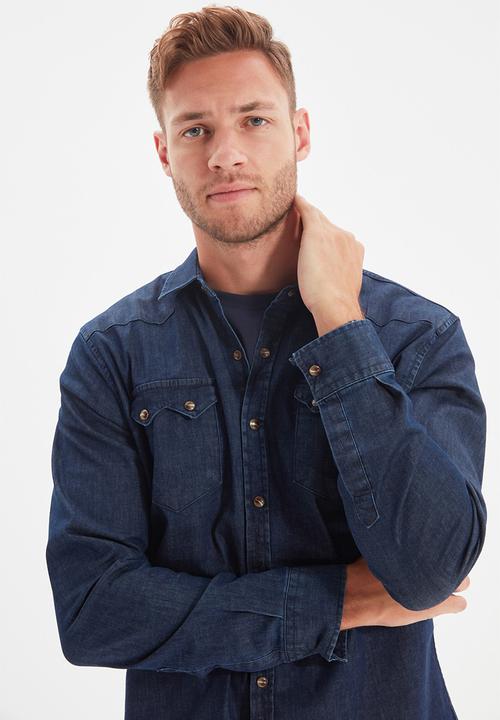 Trendyol - Denim double pocket long sleeve shirt - navy