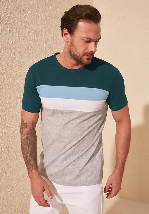 Trendyol - Stripe short sleeve tee - emrald green