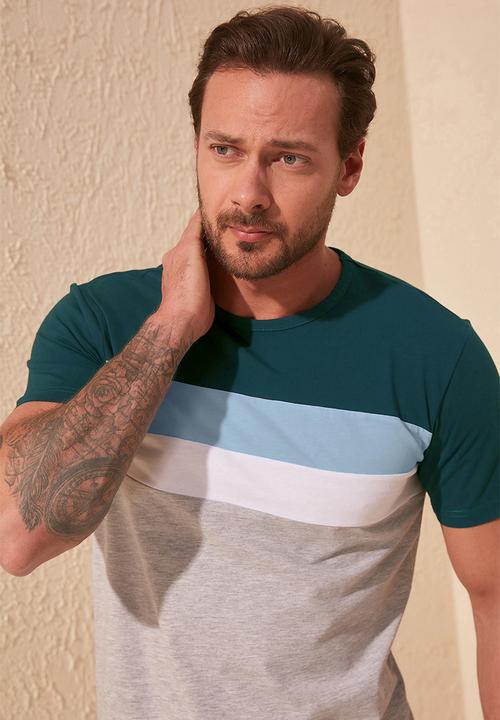Trendyol - Stripe short sleeve tee - emrald green