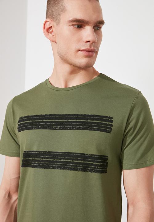 Trendyol - Chest stripe short sleeve tee - khaki