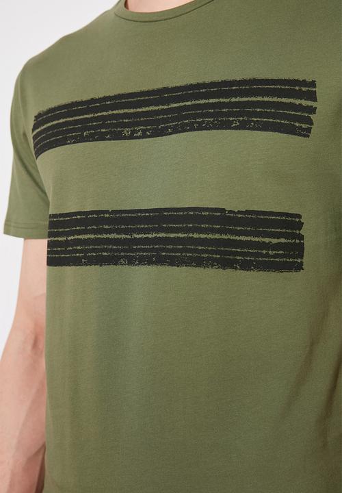 Trendyol - Chest stripe short sleeve tee - khaki