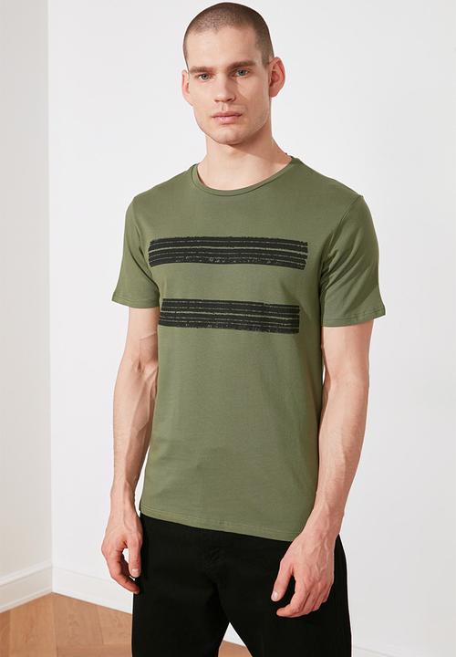 Trendyol - Chest stripe short sleeve tee - khaki