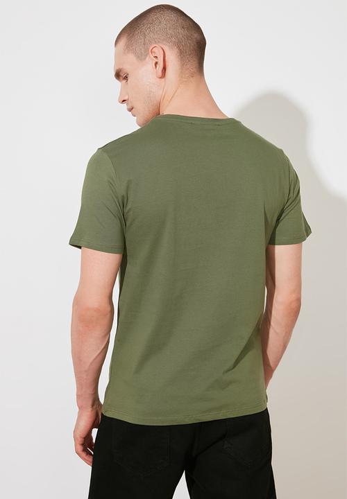 Trendyol - Chest stripe short sleeve tee - khaki
