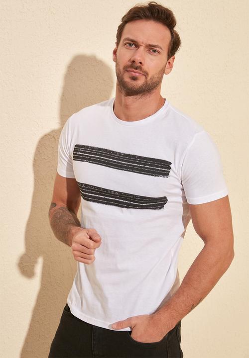 Trendyol - Chest stripe short sleeve tee - white