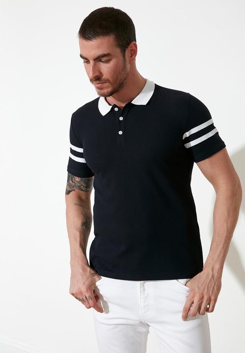 Trendyol - Stripe sleeve short sleeve golfer - navy