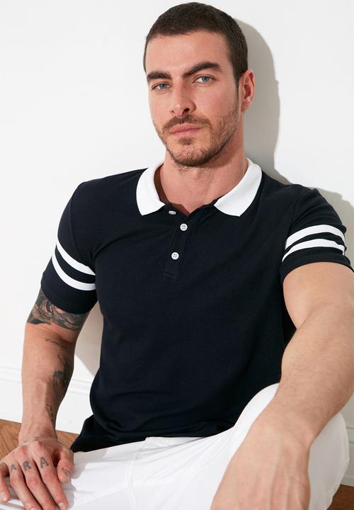 Trendyol - Stripe sleeve short sleeve golfer - navy