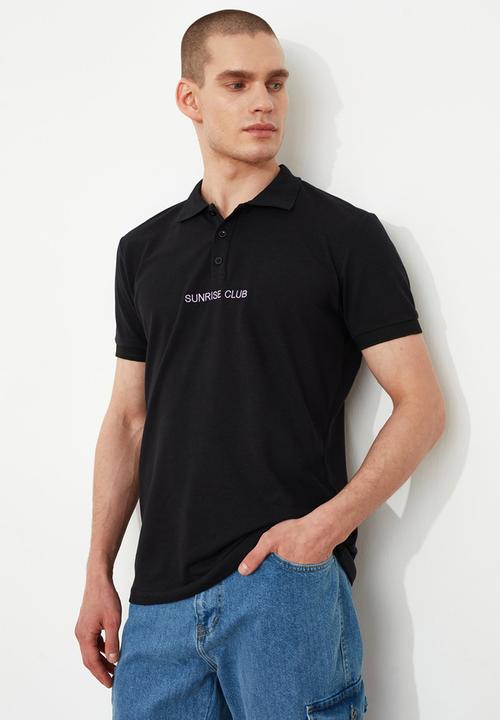 Trendyol - Chest print short sleeve golfer - black