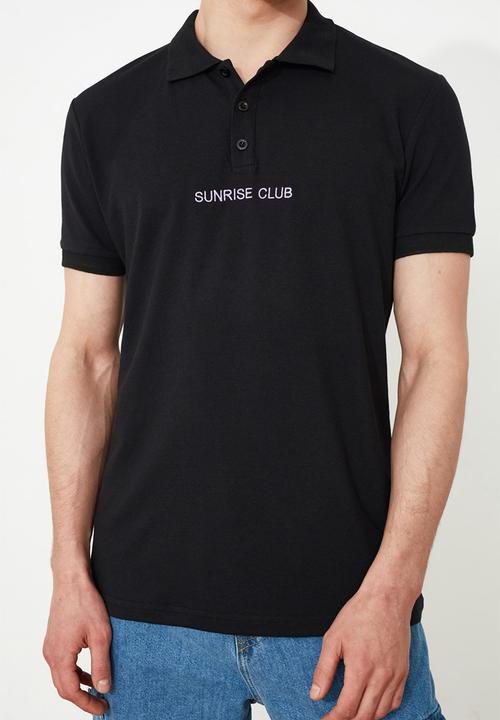 Trendyol - Chest print short sleeve golfer - black