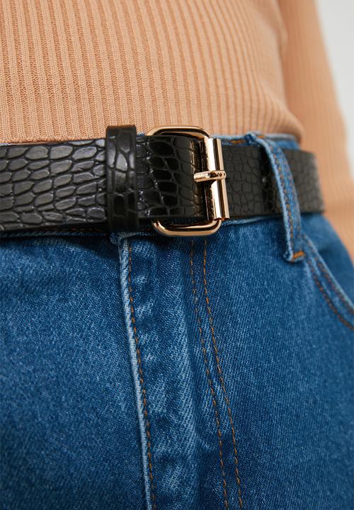 Trendyol - 2 pack faux croc belts - black/brown