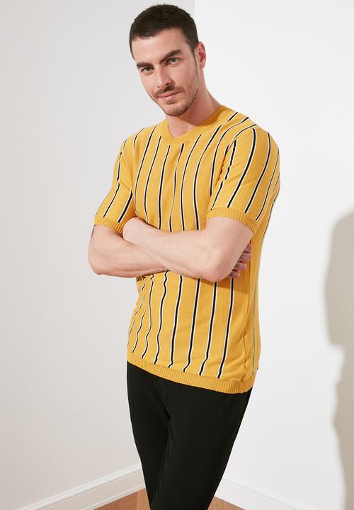Trendyol - Vertical stripe short sleeve tee - mustard