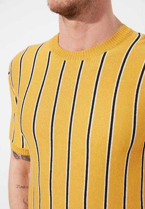 Trendyol - Vertical stripe short sleeve tee - mustard