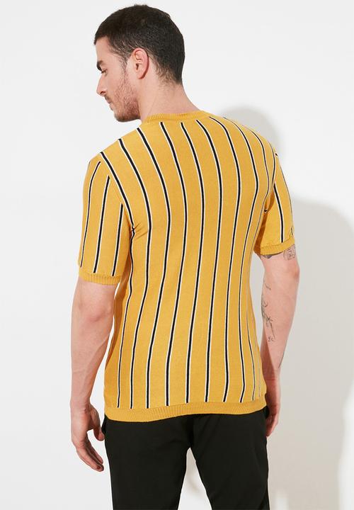 Trendyol - Vertical stripe short sleeve tee - mustard
