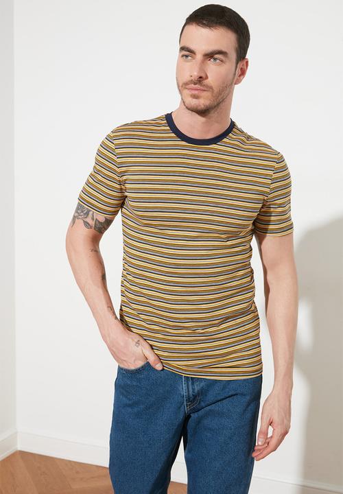 Trendyol - Stripe short sleeve tee - mustard & black