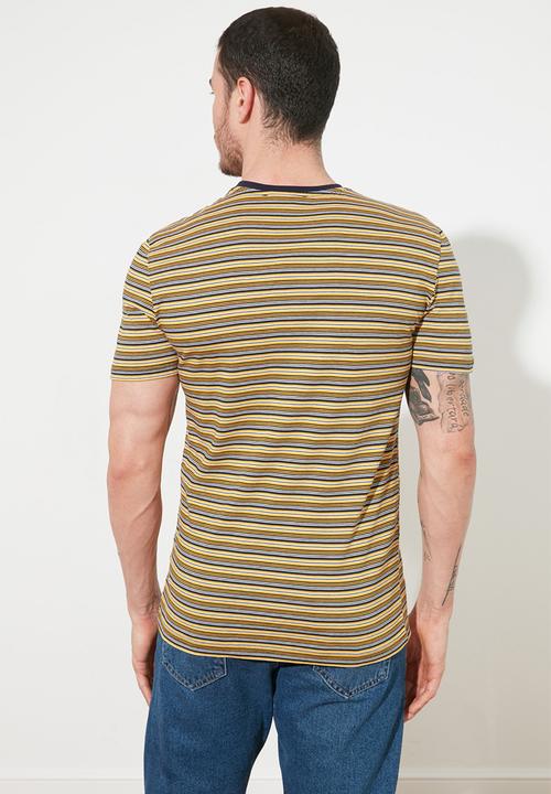 Trendyol - Stripe short sleeve tee - mustard & black