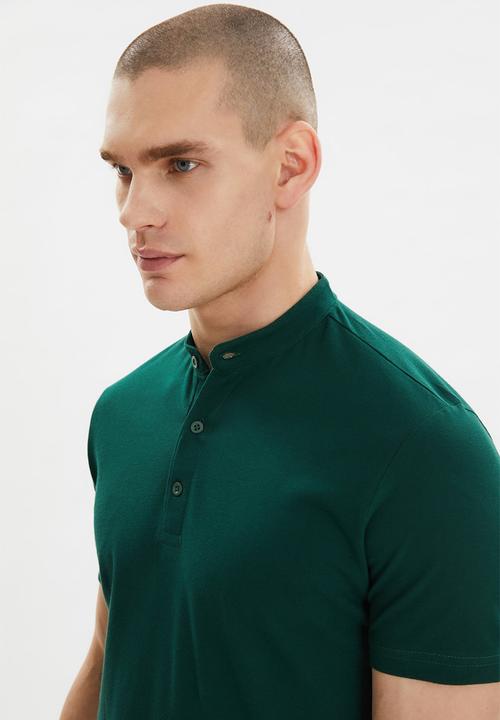 Trendyol - Grandpa collar short sleeve golfer - emerald green