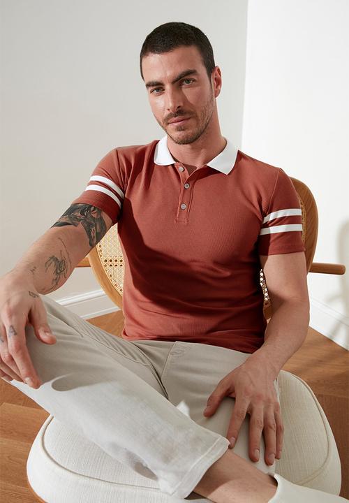 Trendyol - Stripe sleeve short sleeve golfer - rose