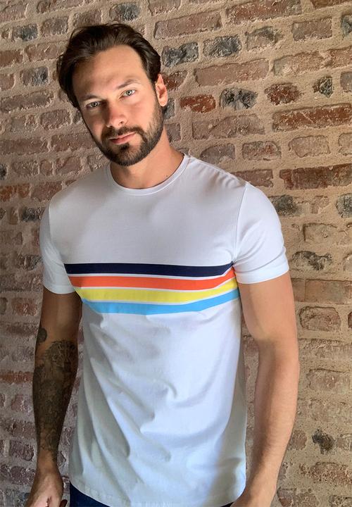Trendyol - Multi-colour stripe chest print short sleeve tee - white