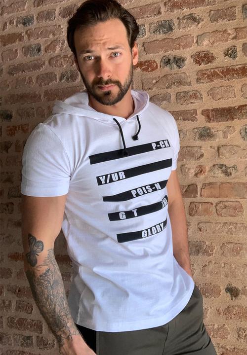 Trendyol - Printed short sleeve hooded tee - white