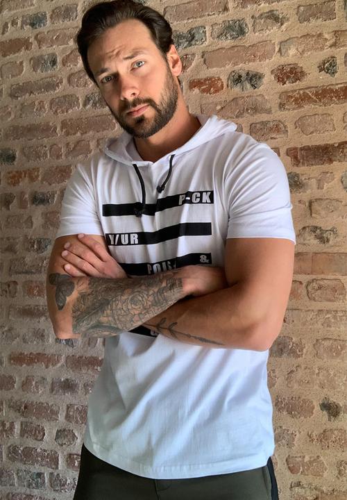 Trendyol - Printed short sleeve hooded tee - white