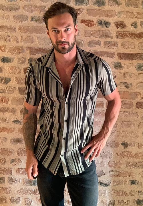 Trendyol - Multi vertical stripe short sleeve shirt - khaki & black 