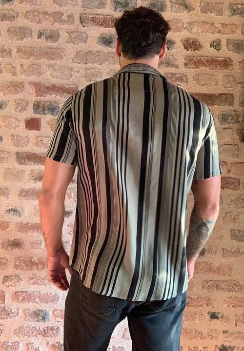 Trendyol - Multi vertical stripe short sleeve shirt - khaki & black 