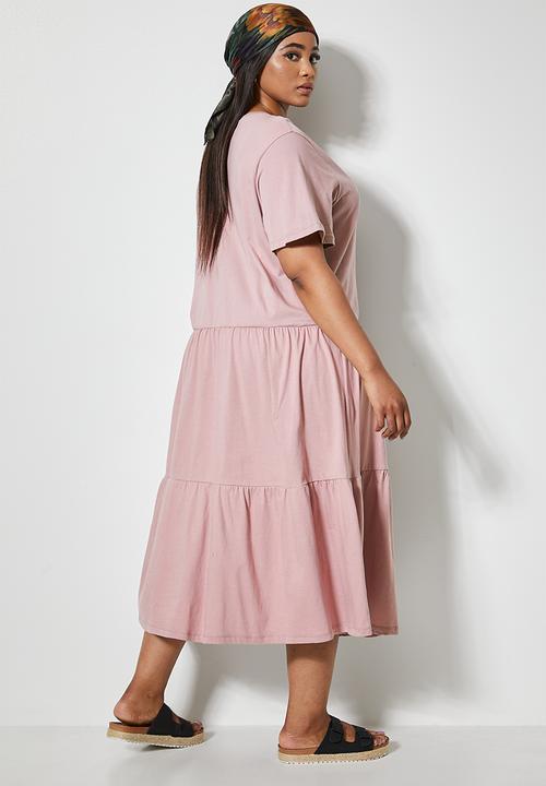 Superbalist - V-neck tiered midi dress - bark