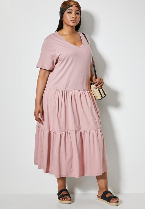 Superbalist - V-neck tiered midi dress - bark