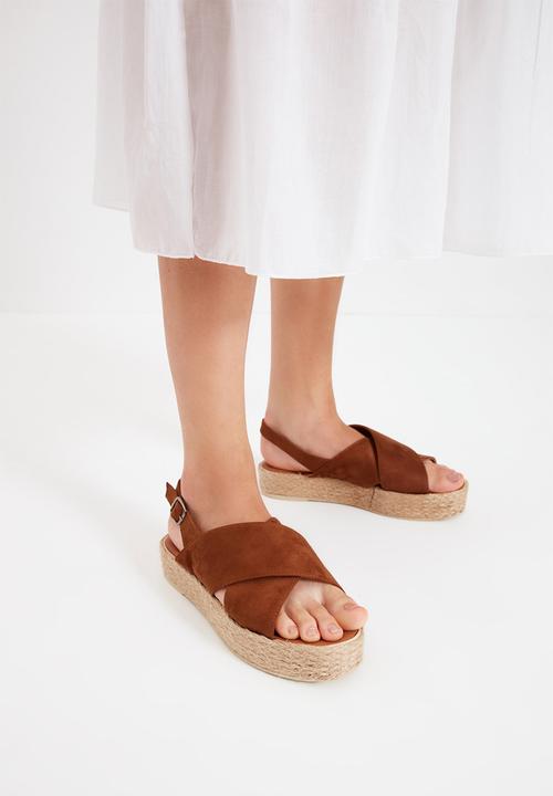 Trendyol - Cross strap flatform espadrille sandal - tobacco