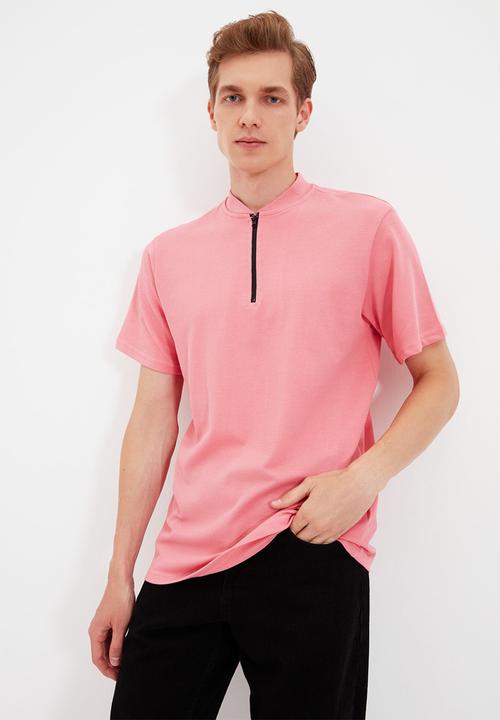Trendyol - Quarter zip short sleeve tee - rose