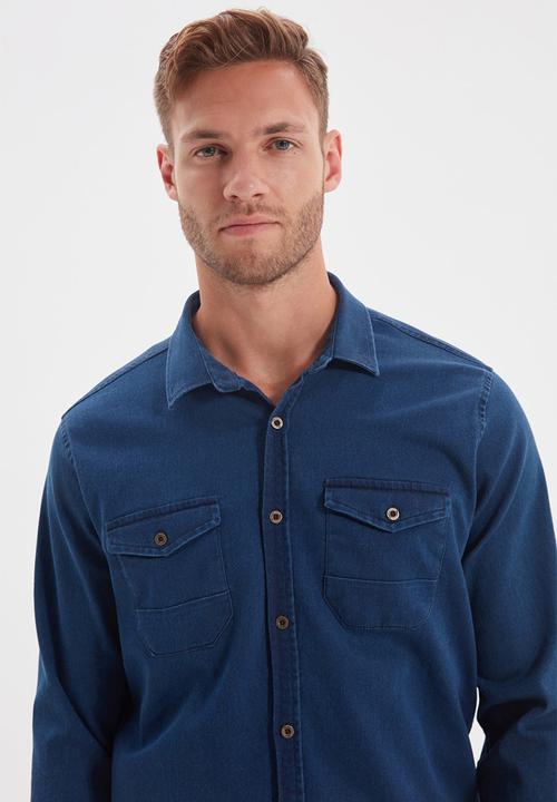 Trendyol - Double pocket long sleeve shirt - indigo