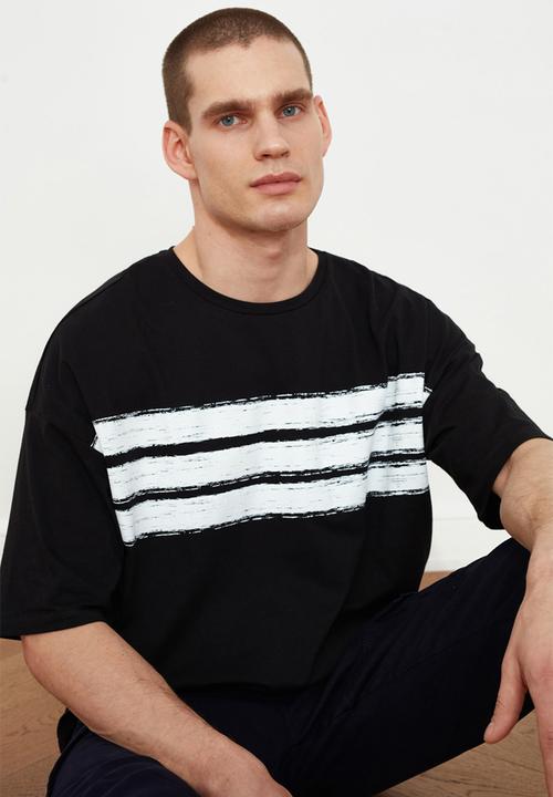Trendyol - Benzo stripe short sleeve tee - black