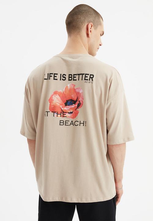 Trendyol - Life is better printed short sleeve tee - stone
