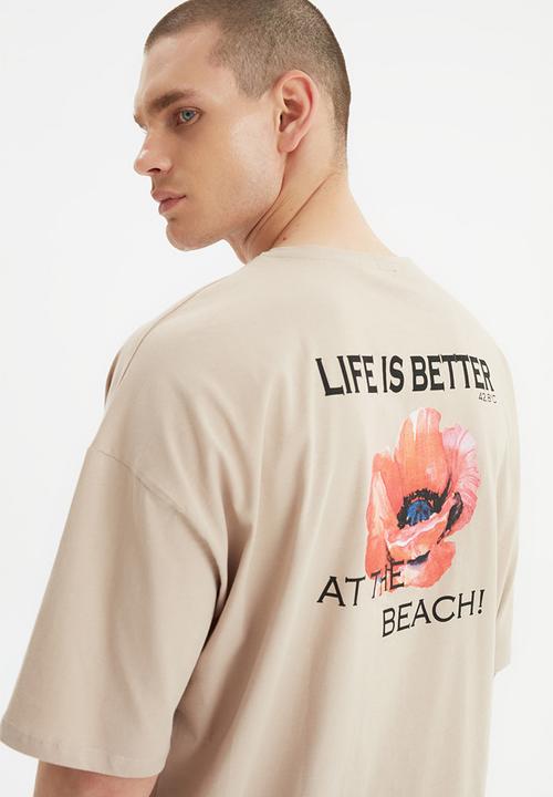 Trendyol - Life is better printed short sleeve tee - stone