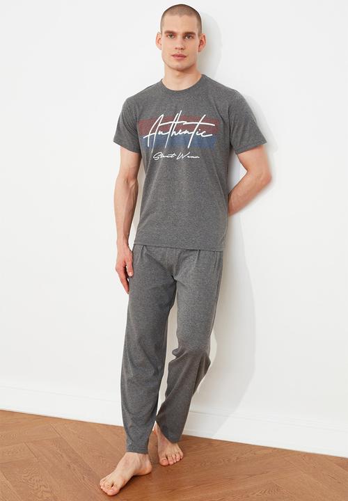 Trendyol - Short sleeve printed top & pants sleep set - dark grey