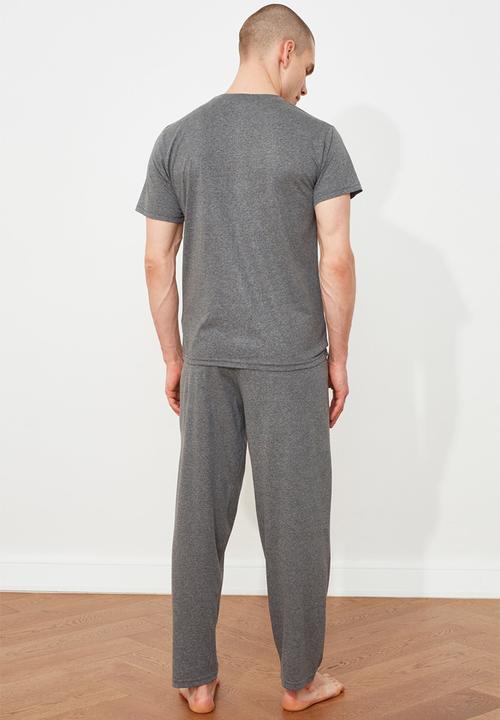 Trendyol - Short sleeve printed top & pants sleep set - dark grey