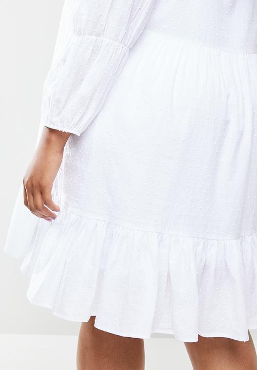 Blake - Dobby tiered mini dress - white