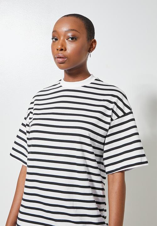 Superbalist - Oversize mini T-shirt dress - white with black stripe