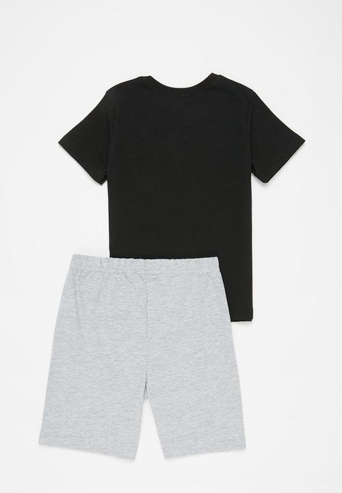 Pop Candy - Yb short sleeve tee & shorts pj set - black & grey