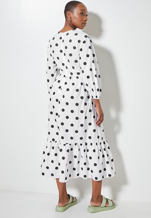 Superbalist - V-neck cutout detail midi dress - white & black 
