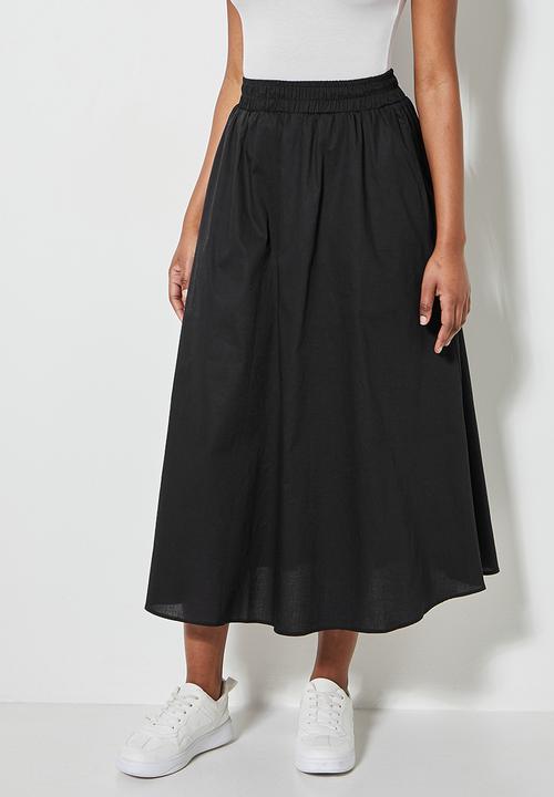 Superbalist - Poplin pull on midi skirt with pockets - black