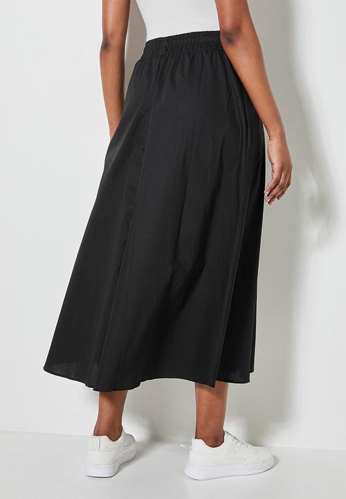 Superbalist - Poplin pull on midi skirt with pockets - black