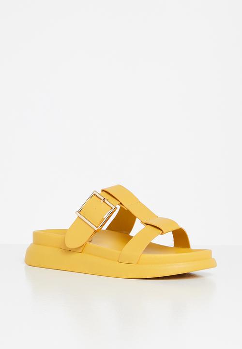 Plum - Tulsa chunky big buckle slide - mustard