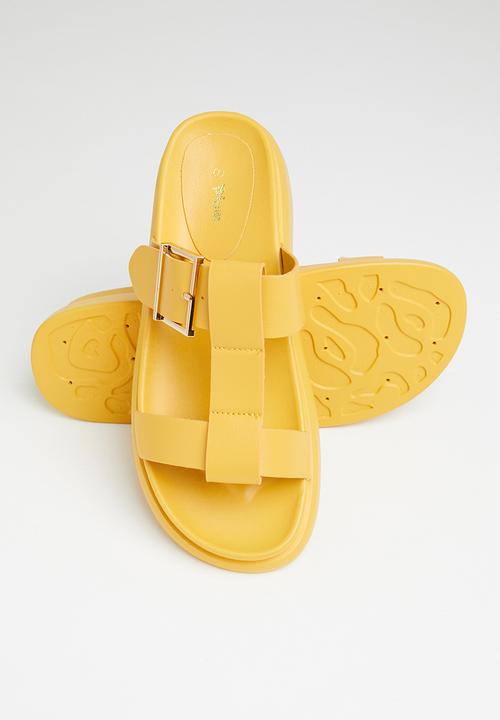Plum - Tulsa chunky big buckle slide - mustard