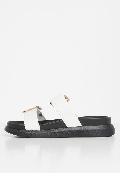 Plum - Kaylee double strap big buckle slide - white & black