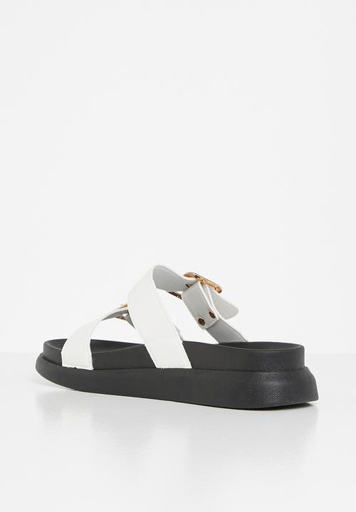 Plum - Kaylee double strap big buckle slide - white & black