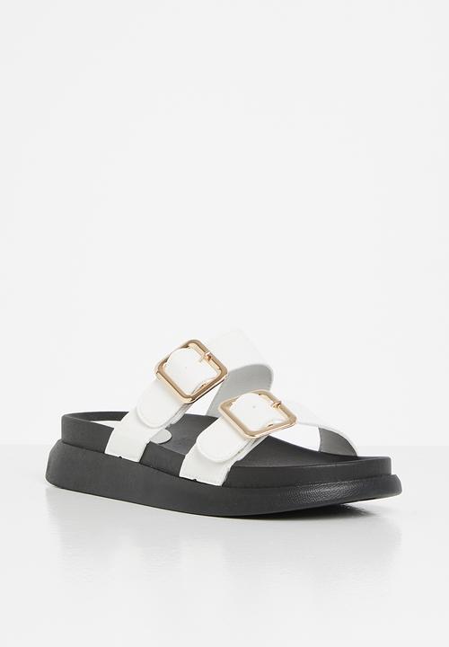 Plum - Kaylee double strap big buckle slide - white & black
