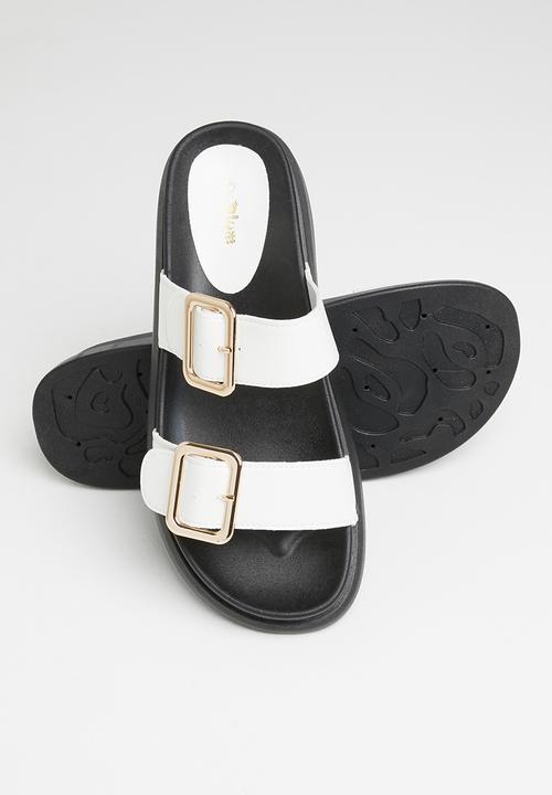 Plum - Kaylee double strap big buckle slide - white & black