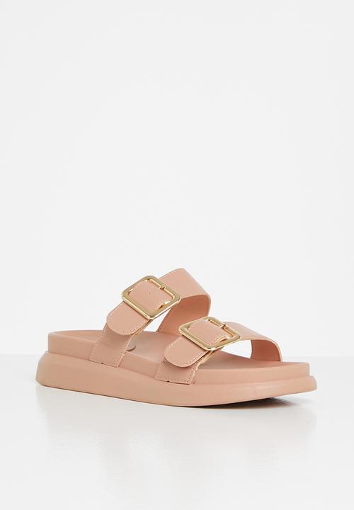 Plum - Kaylee double strap big buckle slide - pink