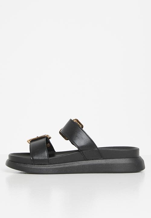 Plum - Kaylee double strap big buckle slide - black